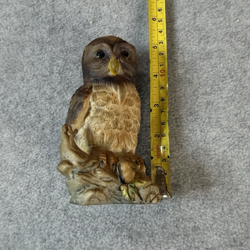 Vintage Ceramic Owl Figurine Woodland Bird Statue HandPainted Brown 5" Home Deco
